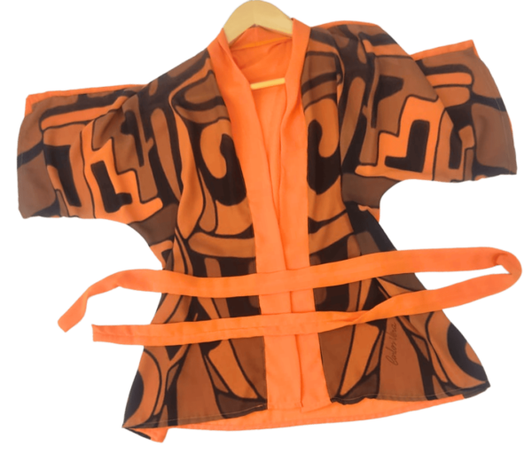 Kimono Feminino Laranja e Preto